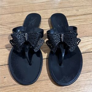 Salvatore Ferragamo Black Lace Bow Sandals